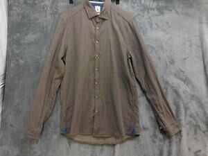 Pure Shirt Mens M Brown Check Long Sleeve Button Up Slim Cotton Embroidered